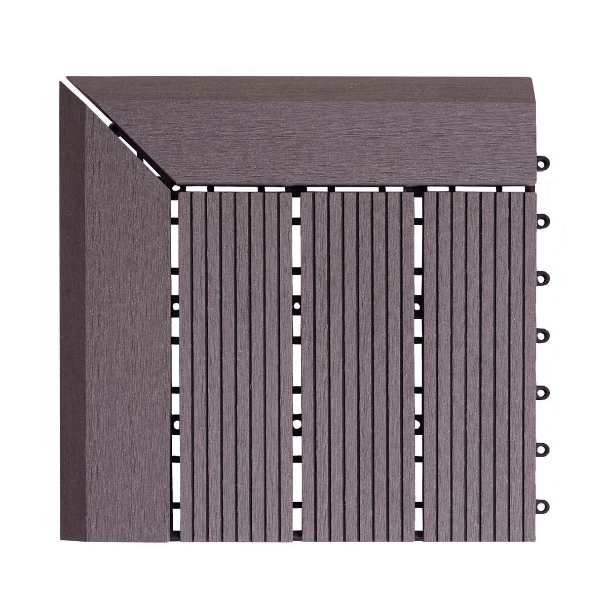 WPC ECK-BODENFLIESE + Abschluss 30x30cm links Grau linear - Grau, Kunststoff (30/30/2cm) - BERLINLODGE