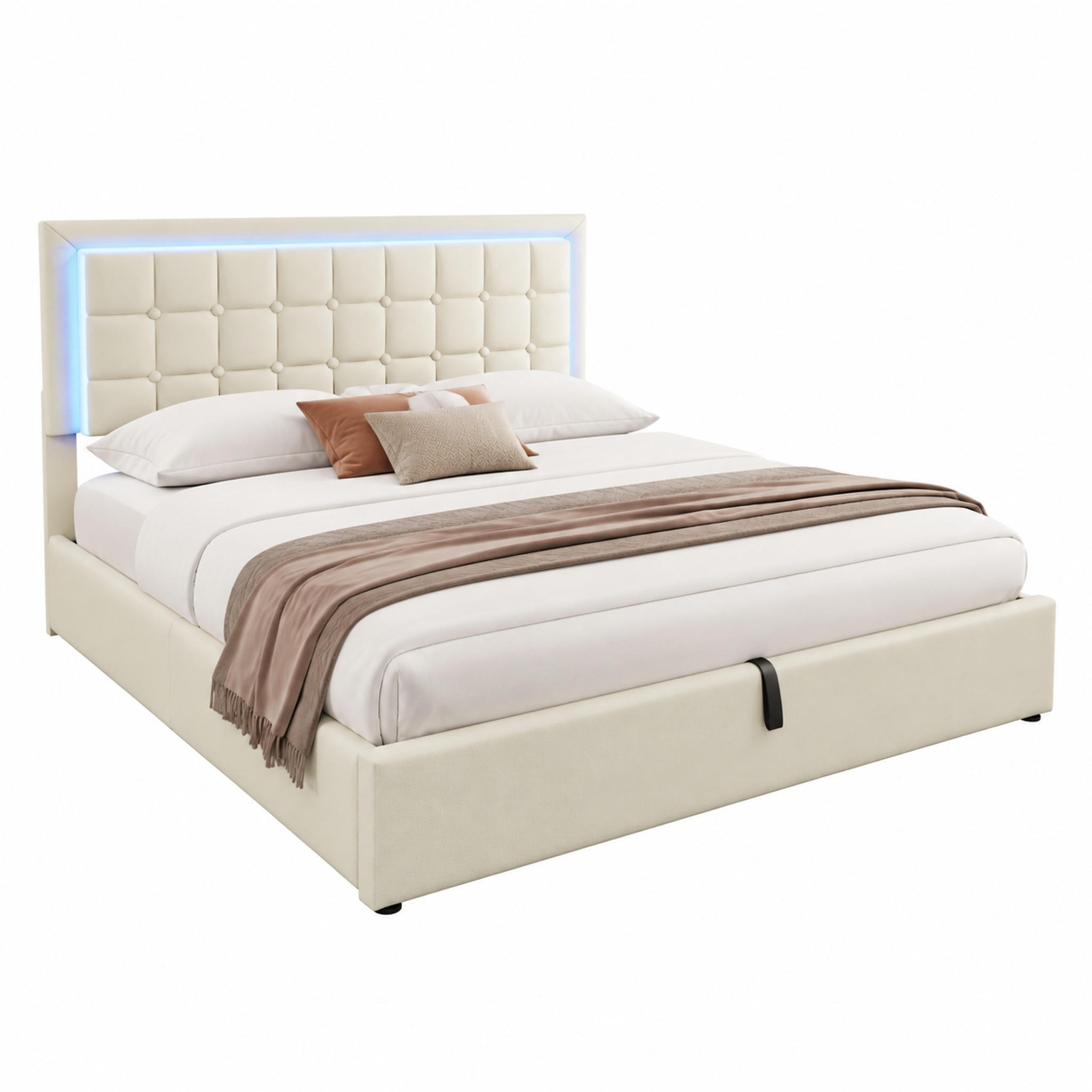 BETT mit Stauraum und LED 140x200 cm PU Weiß - Weiß, Metall (140/200cm) - Meubliv