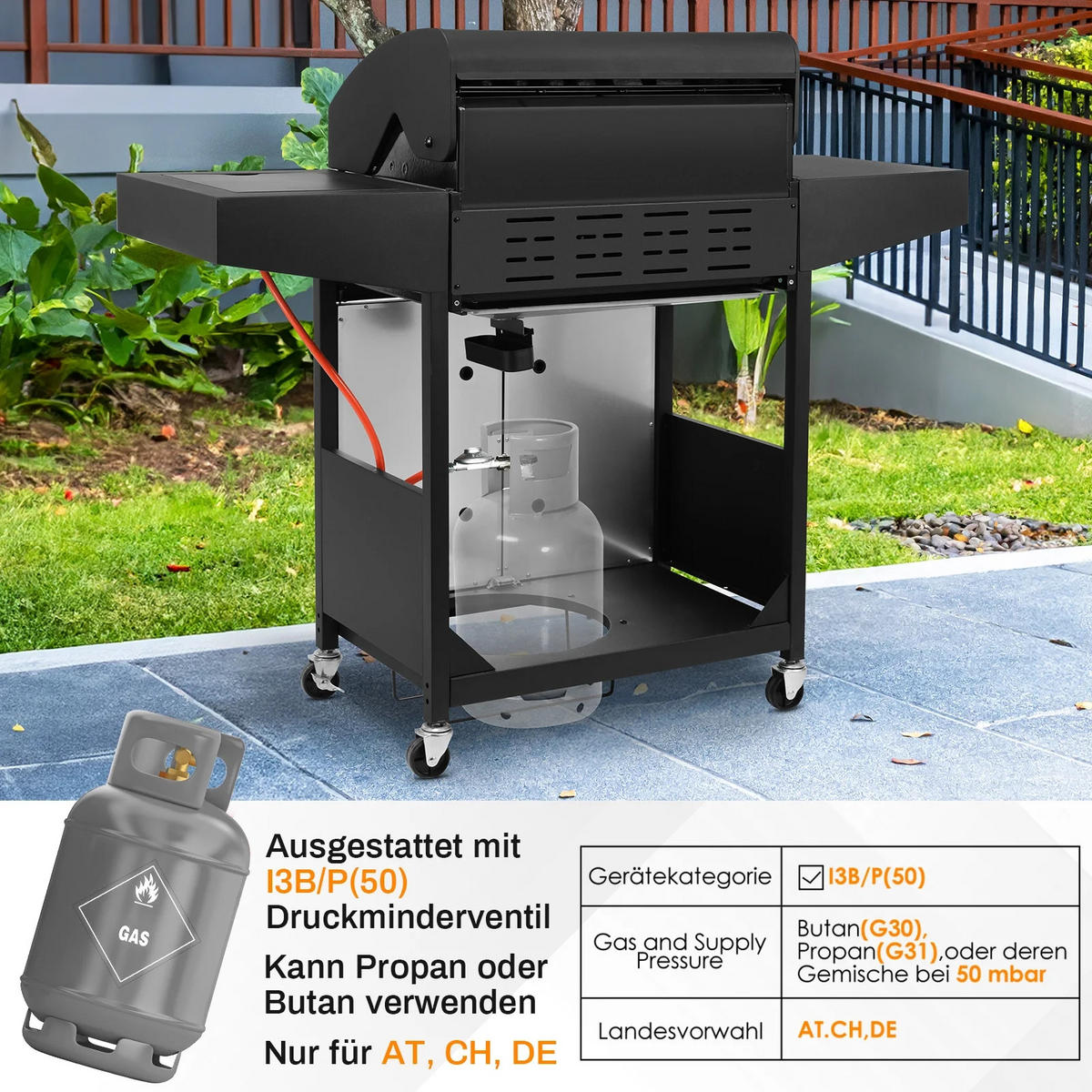GASGRILL Schwarz 4+1 Brenner - Schwarz, Metall (70/136/44cm) - Kaket