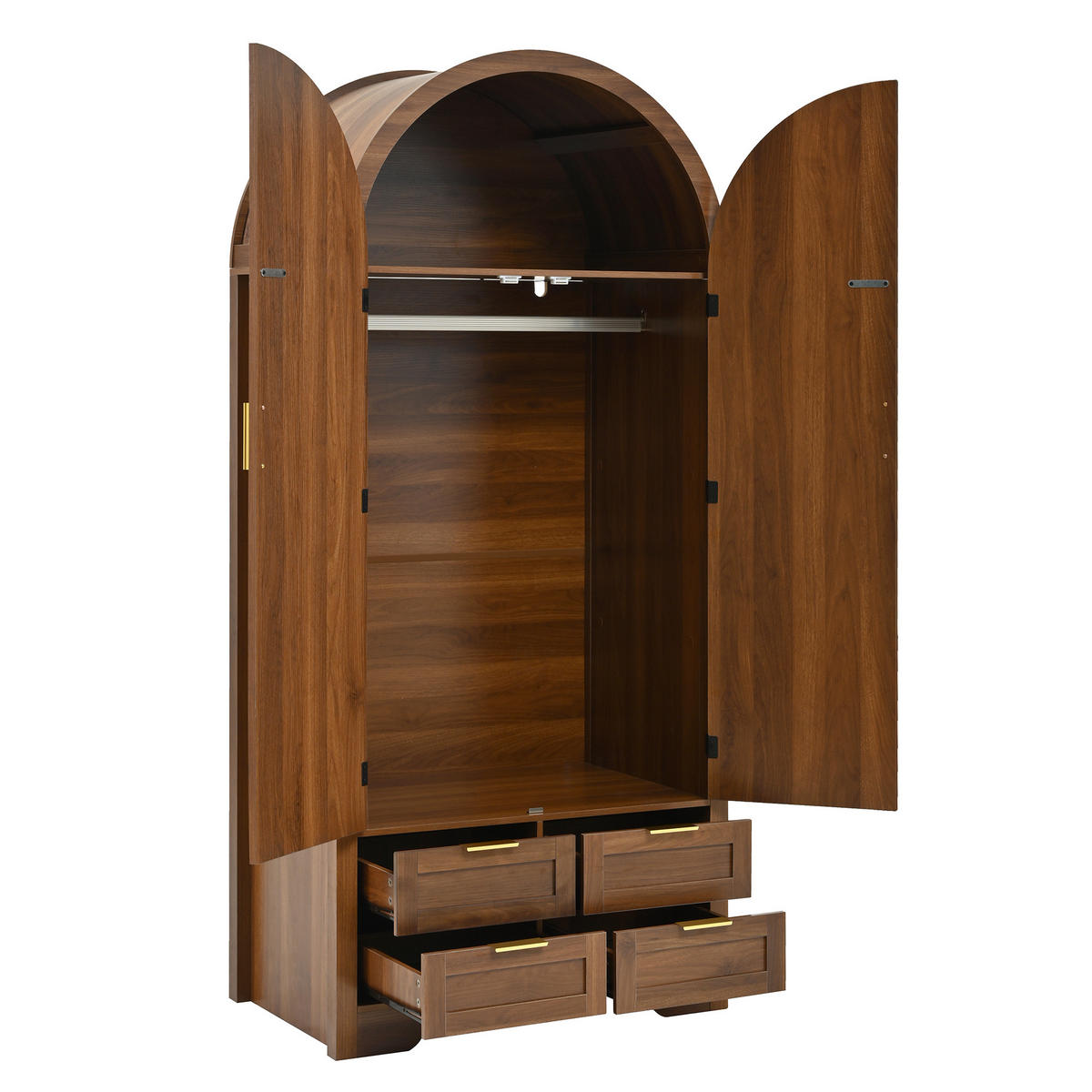 KLEIDERSCHRANK Nussbaum Rattantüren, 4 Schubladen & Kleiderstange 80x180 cm - Walnussfarben, Holzwerkstoff (80/180/50cm) - Urban Meuble