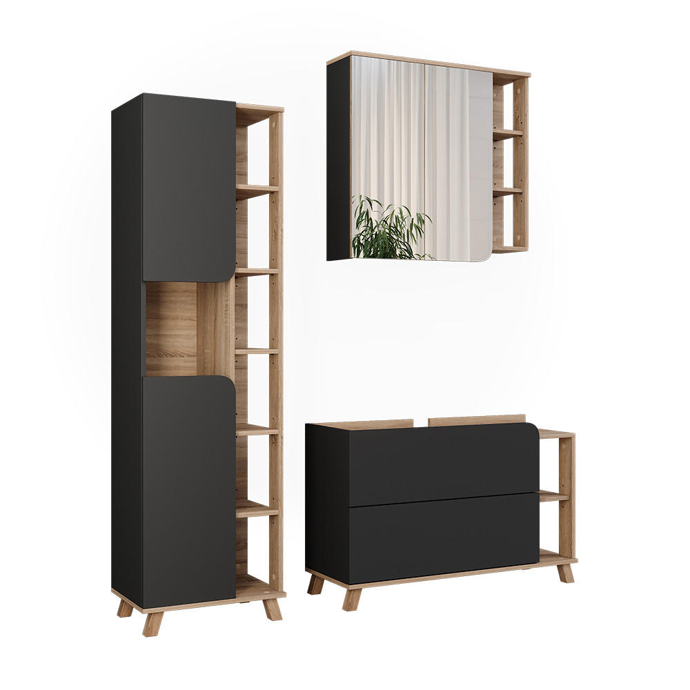 BADMÖBEL-SET Karen Sonoma/Anthrazit 3 Teile - Anthrazit, Holzwerkstoff (100/65/35cm) - Vicco