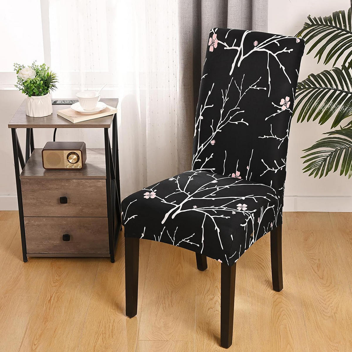 STUHLHUSSE Stretch Waschbar(4-tlg. Set) - Schwarz, Textil (15/25cm) - Kaket