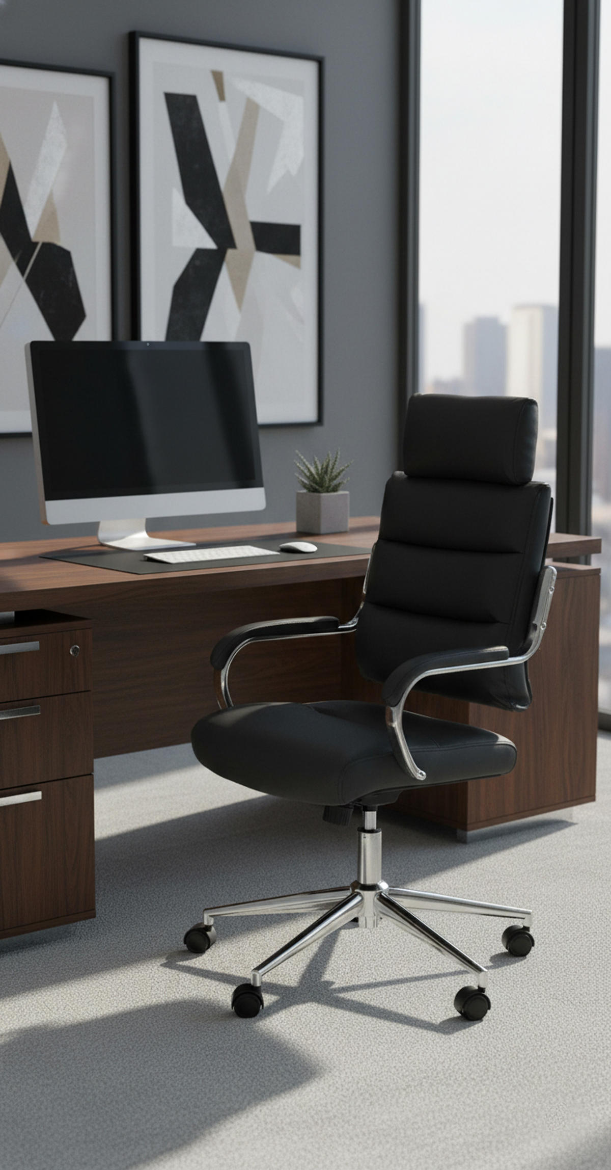BÜROSTUHL Ronix Echtleder schwarz - Chromfarben/Schwarz, Leder/Metall (60/120/65cm) - TPFLiving