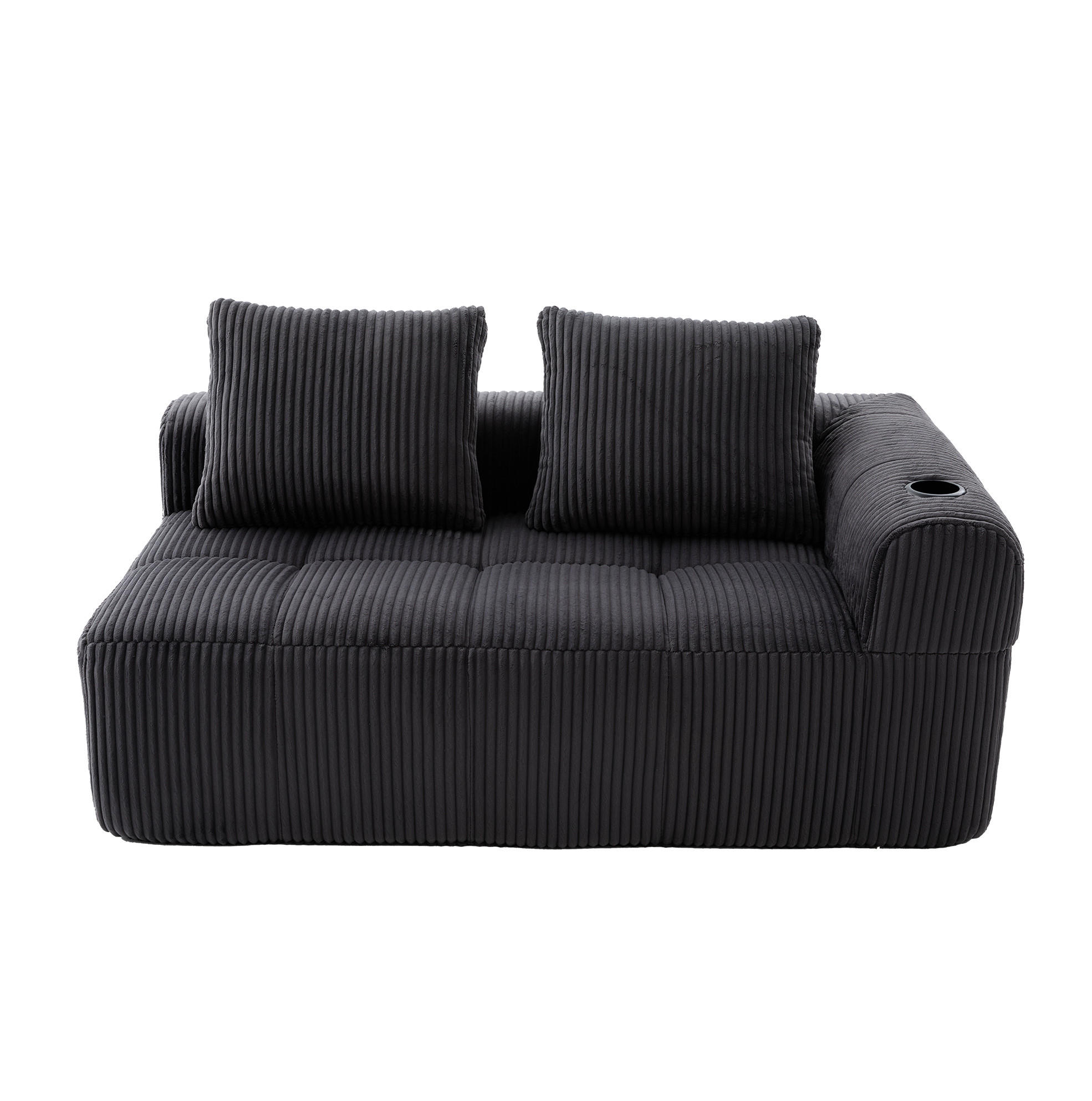 OKWISH POHOVKA 158/93/61 cm tmavě šedá z manšestru s bočními kapsami a držáky nápojů