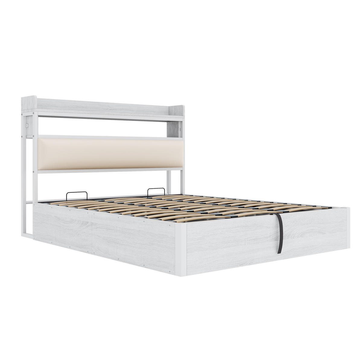 STAURRAUMBETT 180/200 cm DE-02023, in Weiß, mit hydraulischem Hub und USB - Weiß, Metall (180/200cm) - ComfortXL