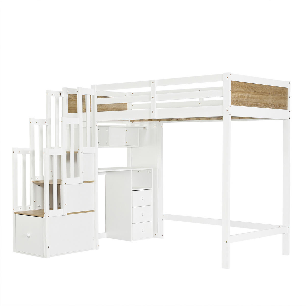 HOCHBETT 90/200 cm mit Schreibtisch und Stauraum, DE-41750, in Weiß - Weiß, Holzwerkstoff (90/200cm) - ComfortXL
