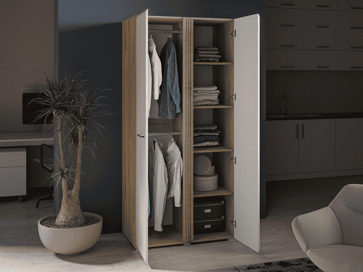 KLEIDERSCHRANK – 92 cm – Adagio – Weiß / Eichefarben - Eichefarben/Weiß, Holzwerkstoff (92/196/56cm) - hi-markt
