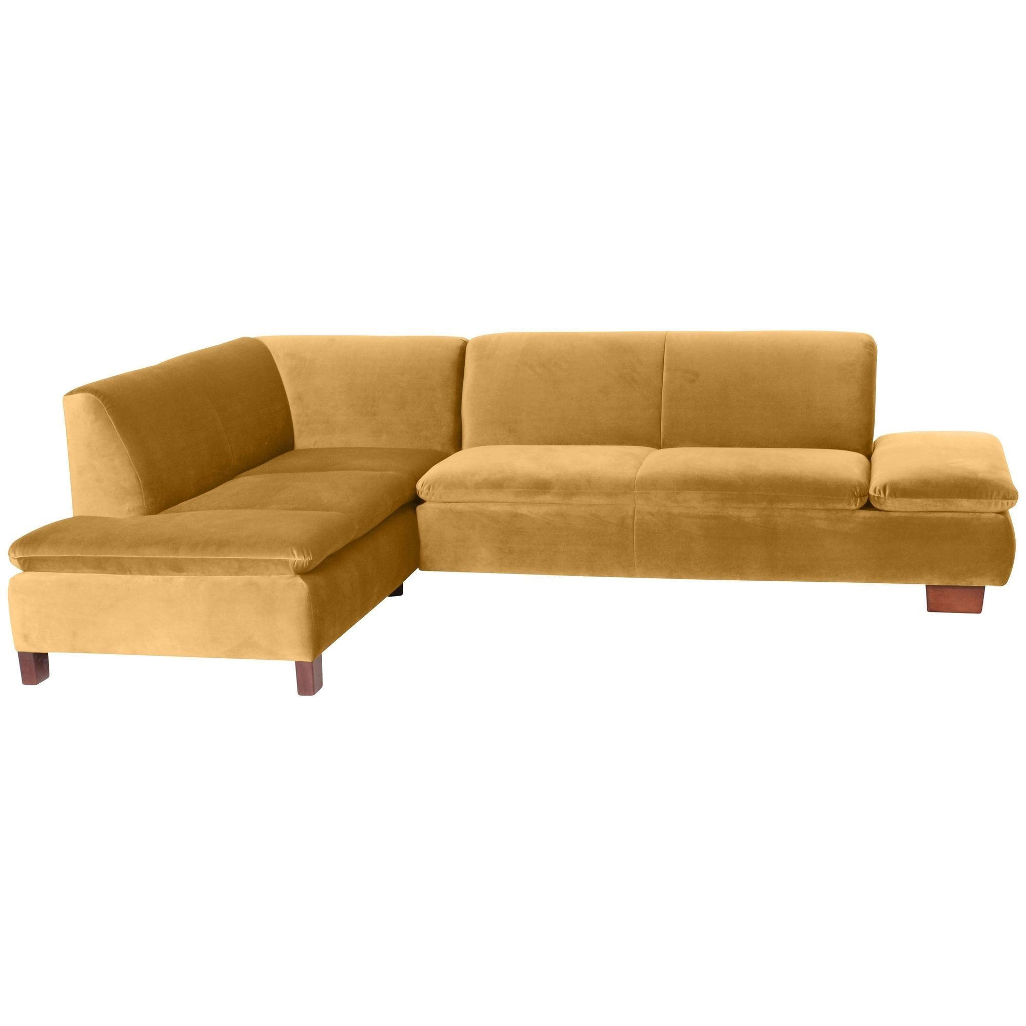 ECKSOFA mit Ottomane links Kaye Bezug Samtvelours Buche nussbaum dunkel / mais - Gelb, Kunststoff (190/270cm) - 58aufmkessel