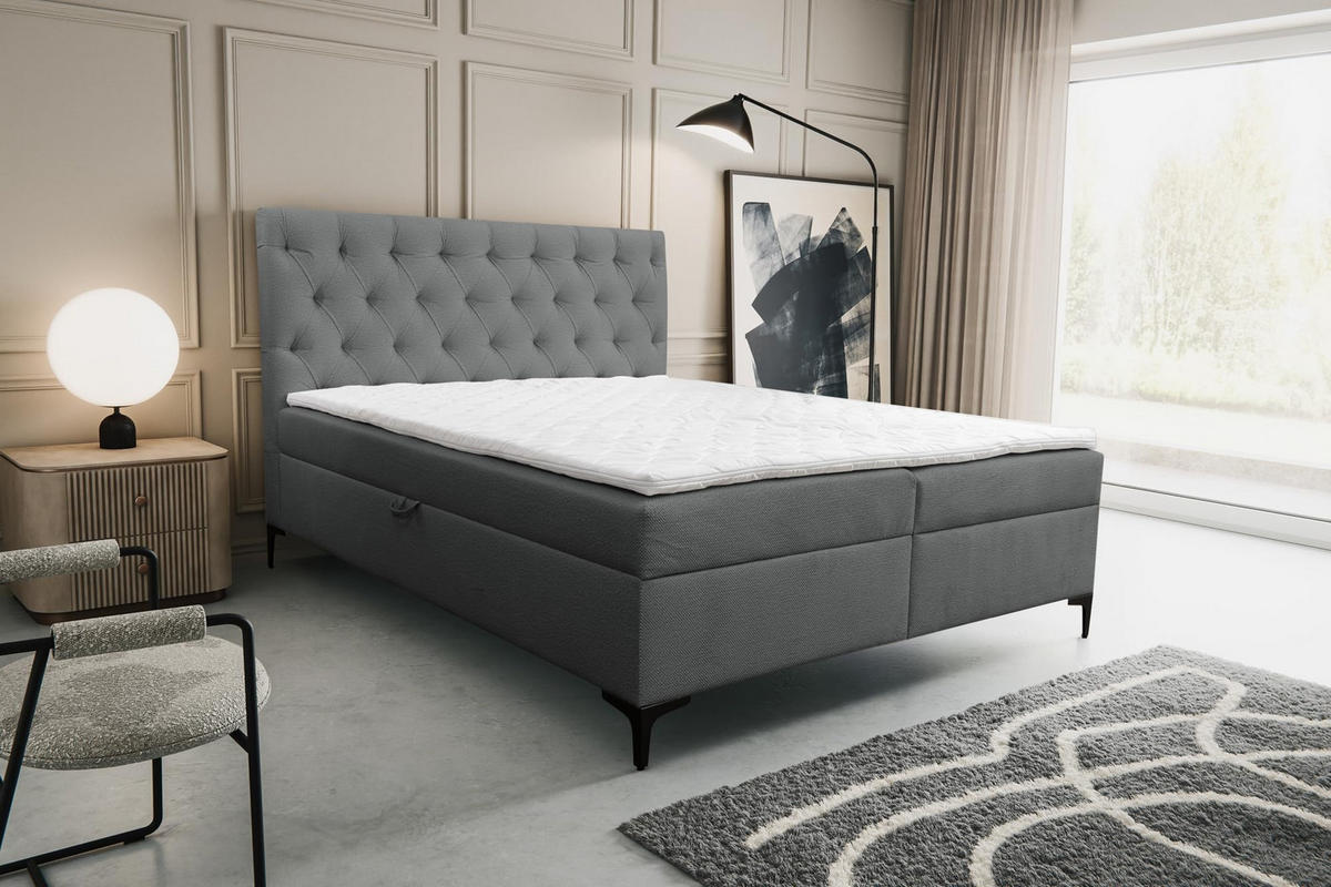 BOXBETT CLIPSO mit zwei Bettkästen H2/H3 Matratze 180 x 200 cm - Grau, Holzwerkstoff (180/200cm) - VENASI MÖBEL