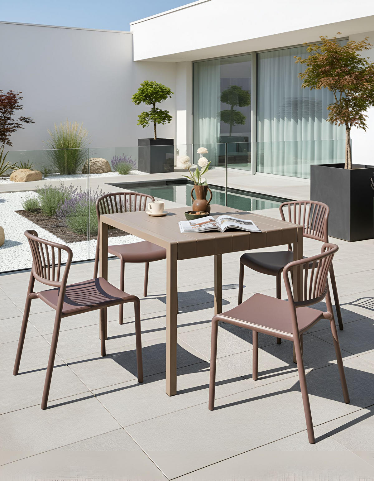 GARTENSTUHL 4er-Set Braun Gela - Braun, Kunststoff (45/78/50cm) - Beliani