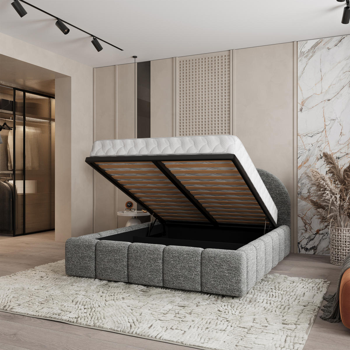 POLSTERBETT FLUSSO 140x200 cm mit Bettkästen - Grau - Grau, Holz (140/200cm) - MASSENO