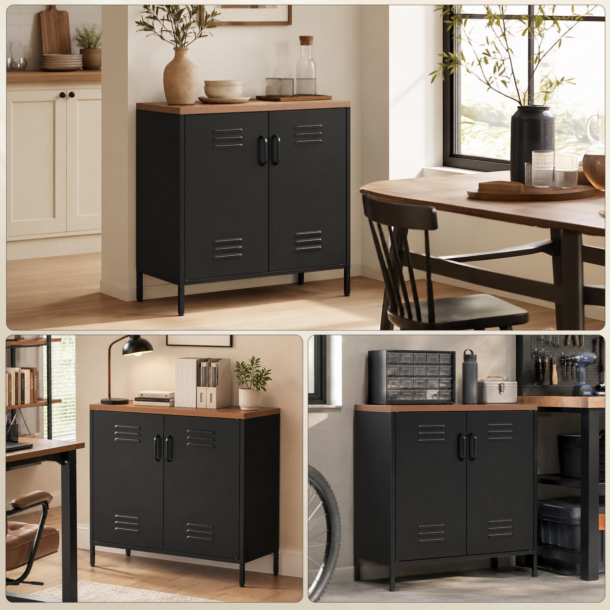 SIDEBOARD Stahl Schwarz - Schwarz, Kunststoff/Metall (40/80/80cm) - HOMCOM