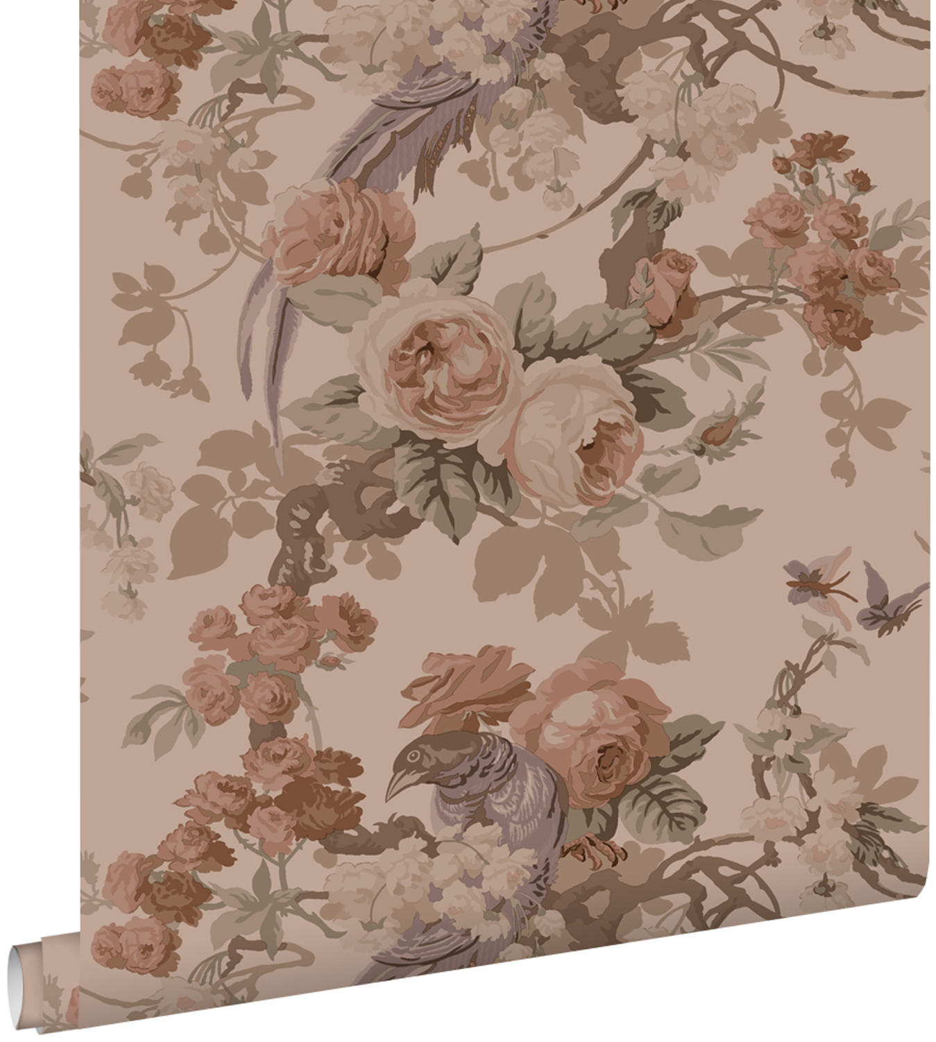 TAPETE Blumen und Vögel 50 x 900 cm - Pink, Papier (50/900cm) - ESTAhome