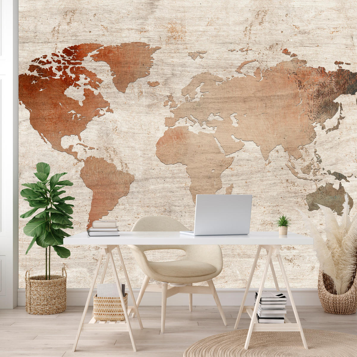 FOTOTAPETE für Wohnzimmer Vintage Karte Holz Hintergrund Retro 400x280 - Beige/Braun, Papier (400/280cm) - Muralo