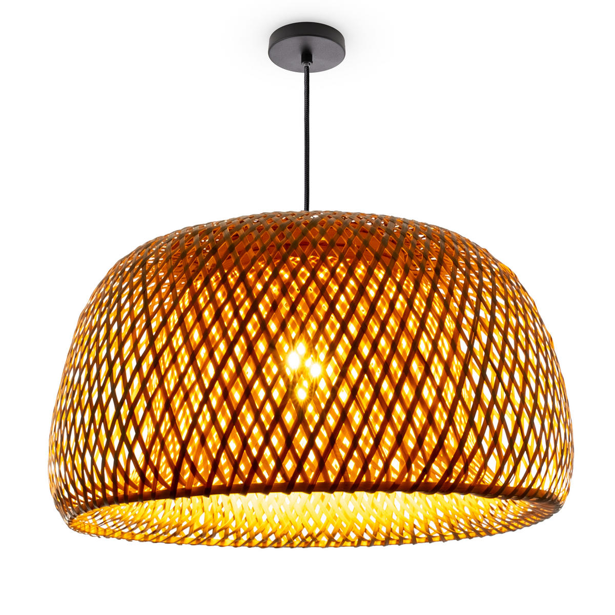 PENDELLEUCHTE Pesa L - Beige/Schwarz, Holz (45/45/23cm) - Paco Home