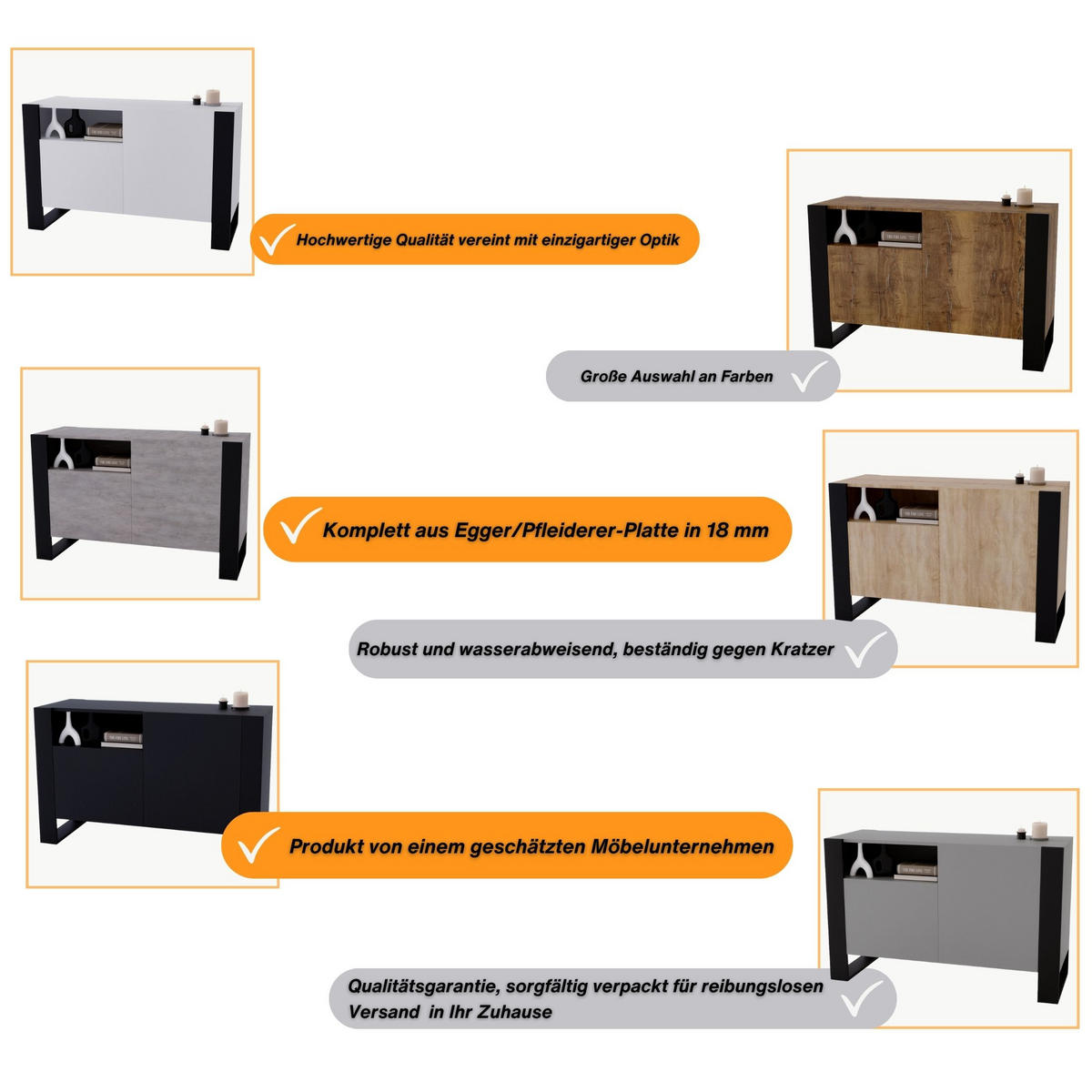 KOMMODE Karo 120/75/43.6 - Schwarz/Sonoma Eiche, Holzwerkstoff (120/75/43.6cm) - RAUMHIRSCH FURNITURE