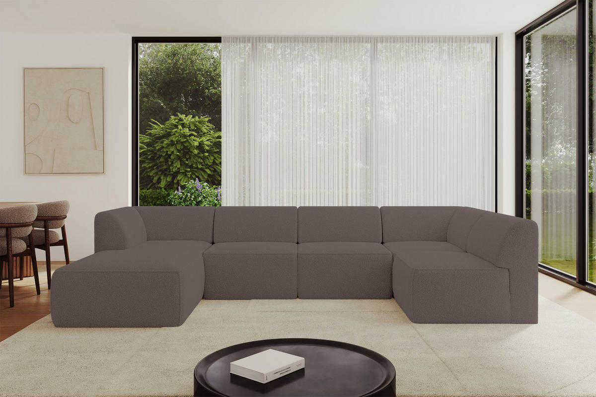 WOHNLANDSCHAFT Ottomane Links MOVO-L 345x180x78 cm Braun Bouclé - Braun, Holzwerkstoff/Kunststoff (345/78/180cm) - ALTDECOR