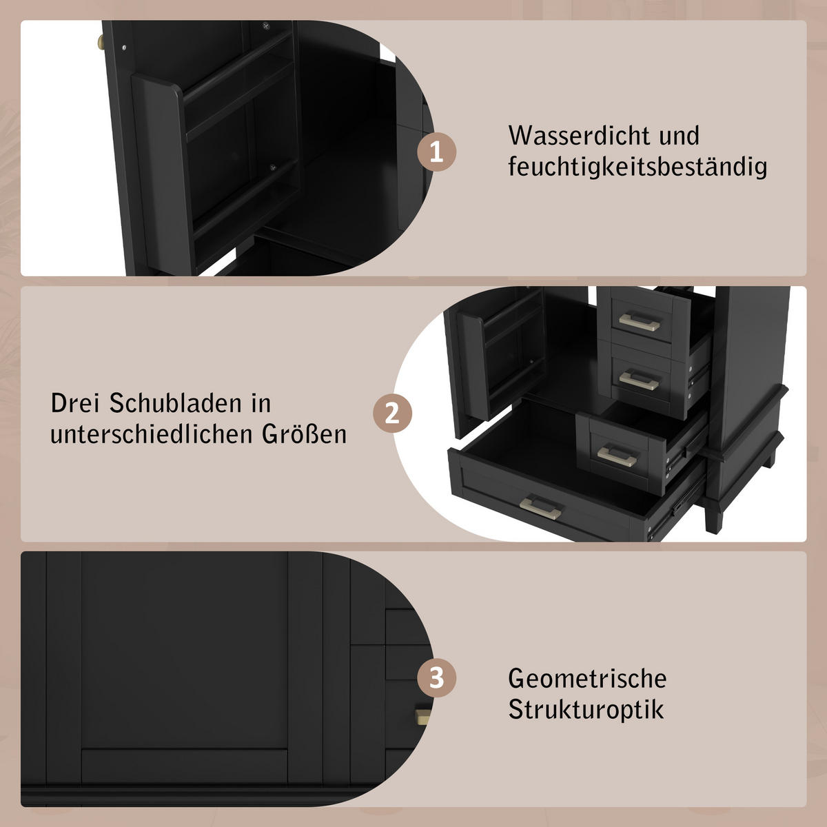 WASCHTISCHKOMBI 76/46/83.5 cm Schwarz mit 3 Schubladen, ohne Wasserhahn - Schwarz, Holz/Holzwerkstoff (45.5/83.5/76cm) - Oxeza