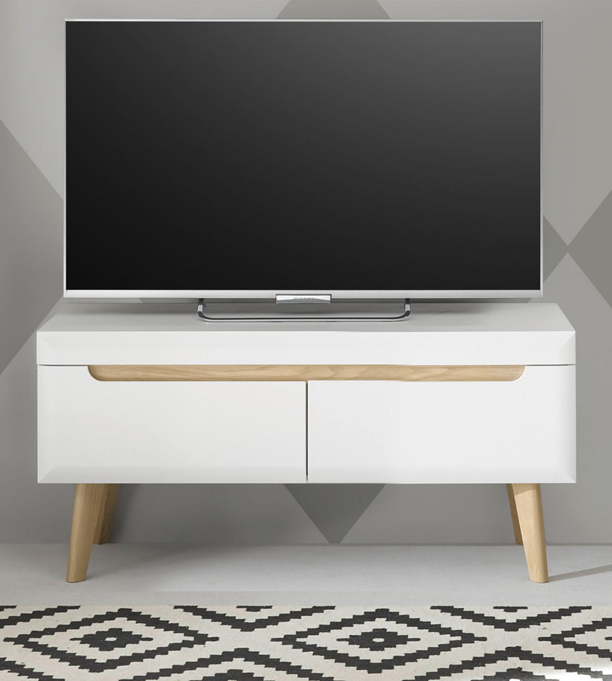 TV-LOWBOARD weiß matt, Eiche, skandinavisch 107 cm, TV-Unterteil mit Vollauszug - Eichefarben/Weiß, Holz/Holzwerkstoff (107/50/50cm) - Furn.Design