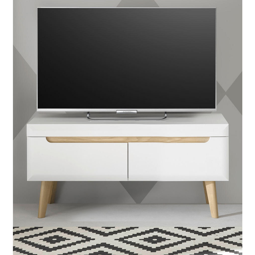 Thumbnail - Furn.Design Tv-Lowboard, Weiß, Eiche, Holzwerkstoff, Nachbildung, Echtholz,Eiche, Holz Optik, Uni, 2 Schubladen, Rechtec...