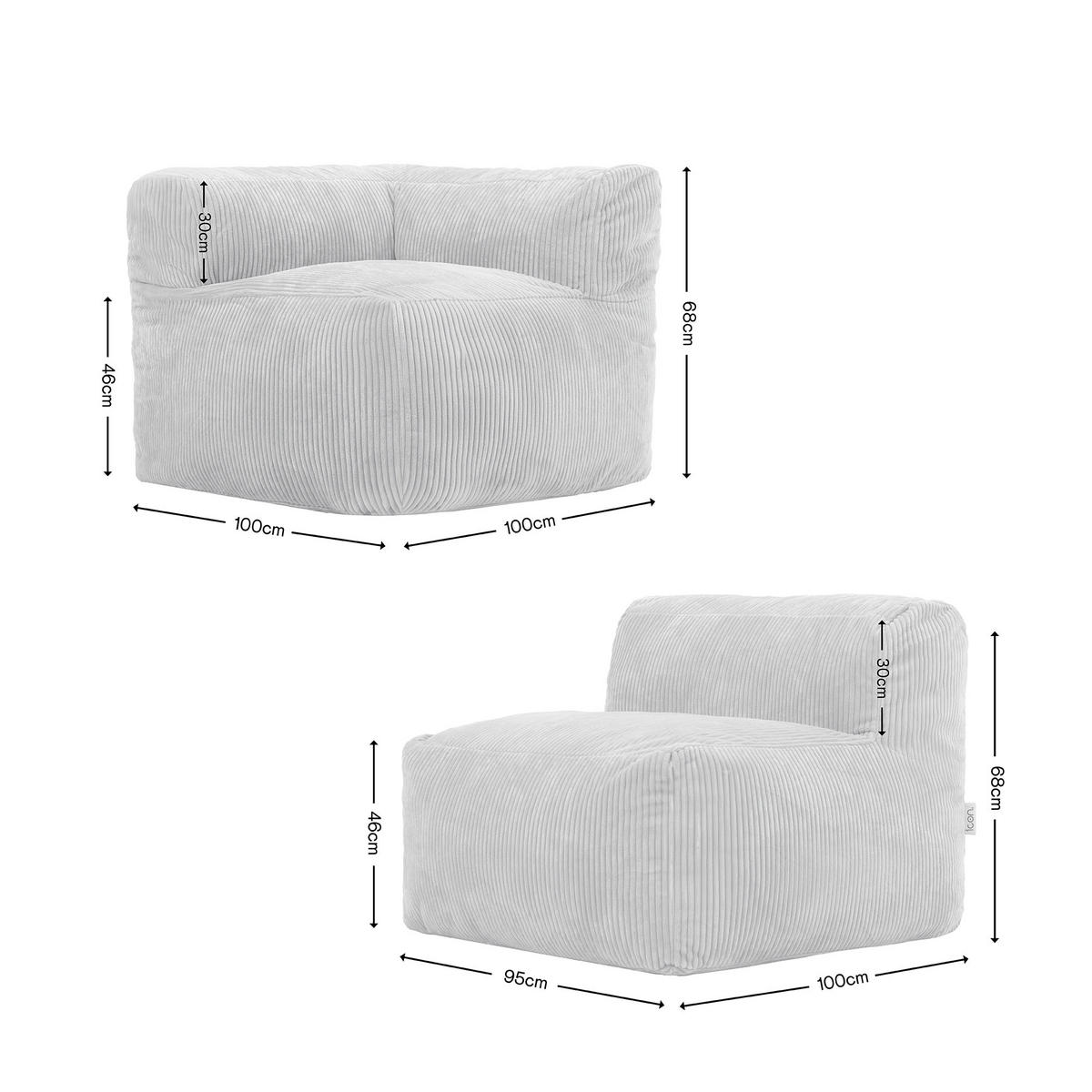 SITZSACK-SOFA 3-tlg. ZEN: Ecksessel, 2 Sessel - Beige, Textil (450/68/100cm) - icon