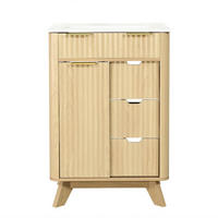 BADEZIMMERSCHRANK Wellenoptik Holzton 3 Schubladen Schiebetür 61cm - Naturfarben, Keramik (61/90/47cm) - FLIEKS