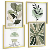 BILDER SET 4er Set - 50x50 cm & 40x60 cm Goldrahmen - Geometrische Pflanzenformen - Goldfarben, Kunststoff (50/50cm) - TULUP