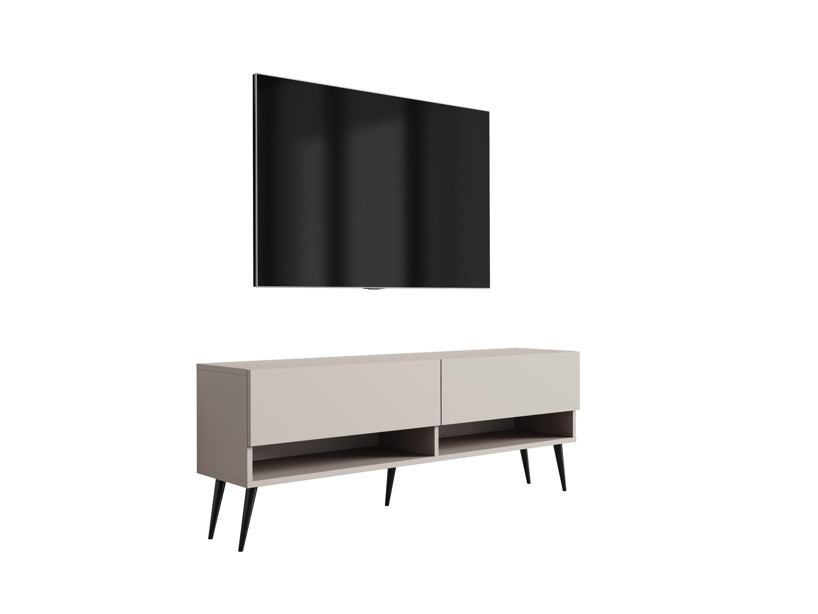 TV-LOWBOARD 140 cm Kaschmir, schwarze schräge Beine, 140 × 32 × 52 cm - Beige, Holzwerkstoff (140/52/32cm) - 3XE LIVING