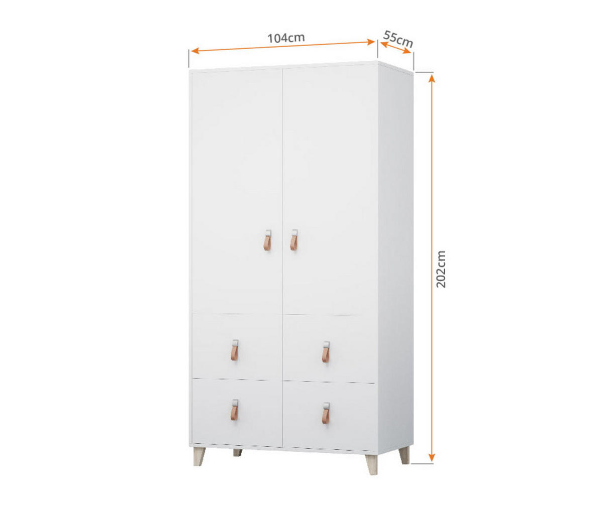 DREHTÜRENSCHRANK - Fago 2D4S - Weiß, Holzwerkstoff/Metall (105/201.5/55cm) - Möblo
