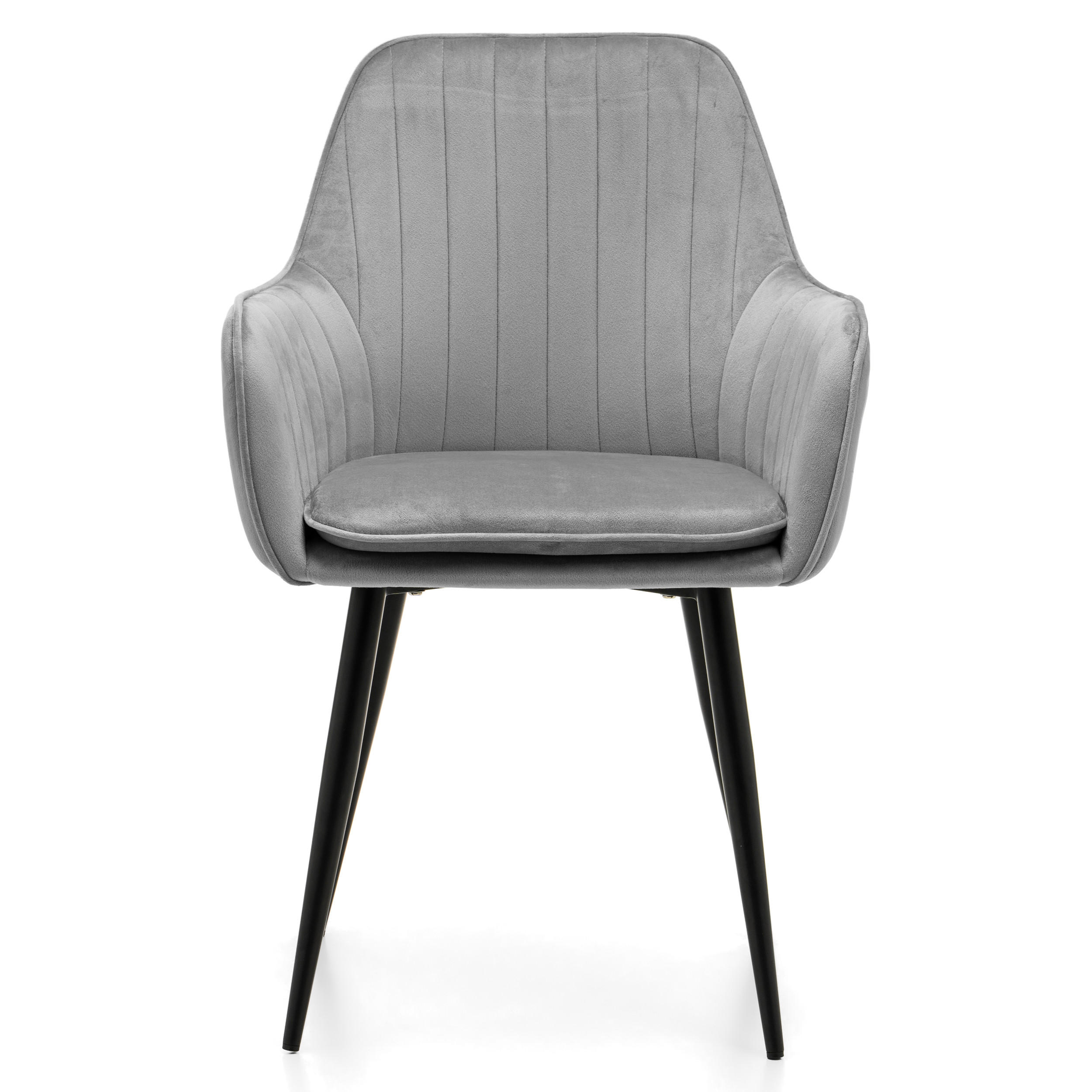 STUHL EMILIA gepolstert mit Steppung- hellgrau - Samt Velours - Hellgrau/Schwarz, Textil/Metall (58/90/58cm) - NEW HOME