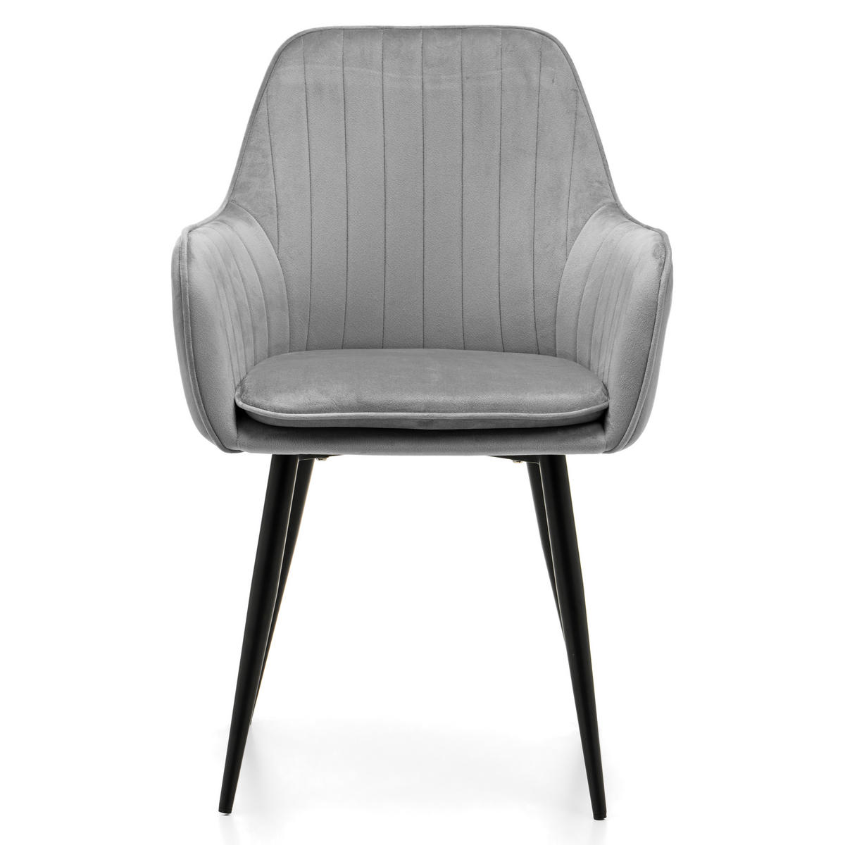 STUHL EMILIA gepolstert mit Steppung- hellgrau - Samt Velours - Hellgrau/Schwarz, Textil/Metall (58/90/58cm) - NEW HOME