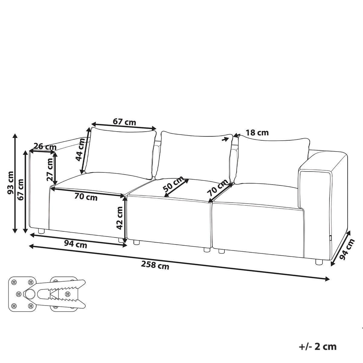 MODULÁRNÍ POHOVKA 3-místná Krémově bílá Bouclé Axebo - krémová, textil (258/93/94cm) - Beliani