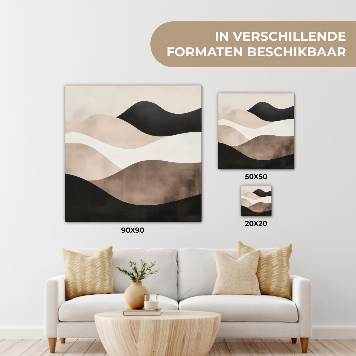 LEINWANDBILD Abstrakt - Landschaft - Wellen - Cremefarben 20x20 cm - Cappuccino, Textil (20/20cm) - MuchoWow