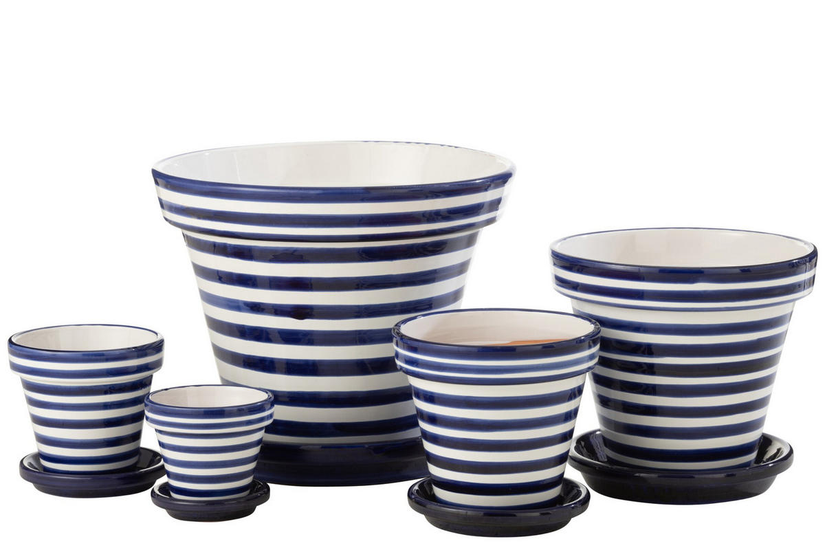 BLUMENTOPF GRANADA STRIPES - Töpferei - Blau - XL - Ø 50 cm - Multicolor, Keramik (50/40cm) - J-Line