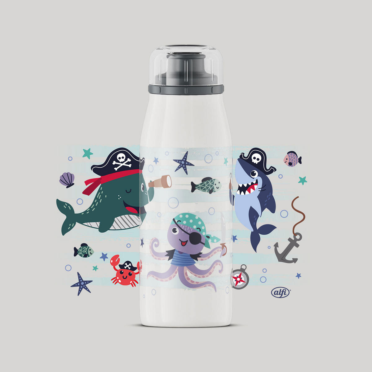 ISOLIER-TRINKFLASCHE KIDS ISO BOTTLE brave pirates 350 ml - Weiß/Grün, Metall (0.35L) - Alfi