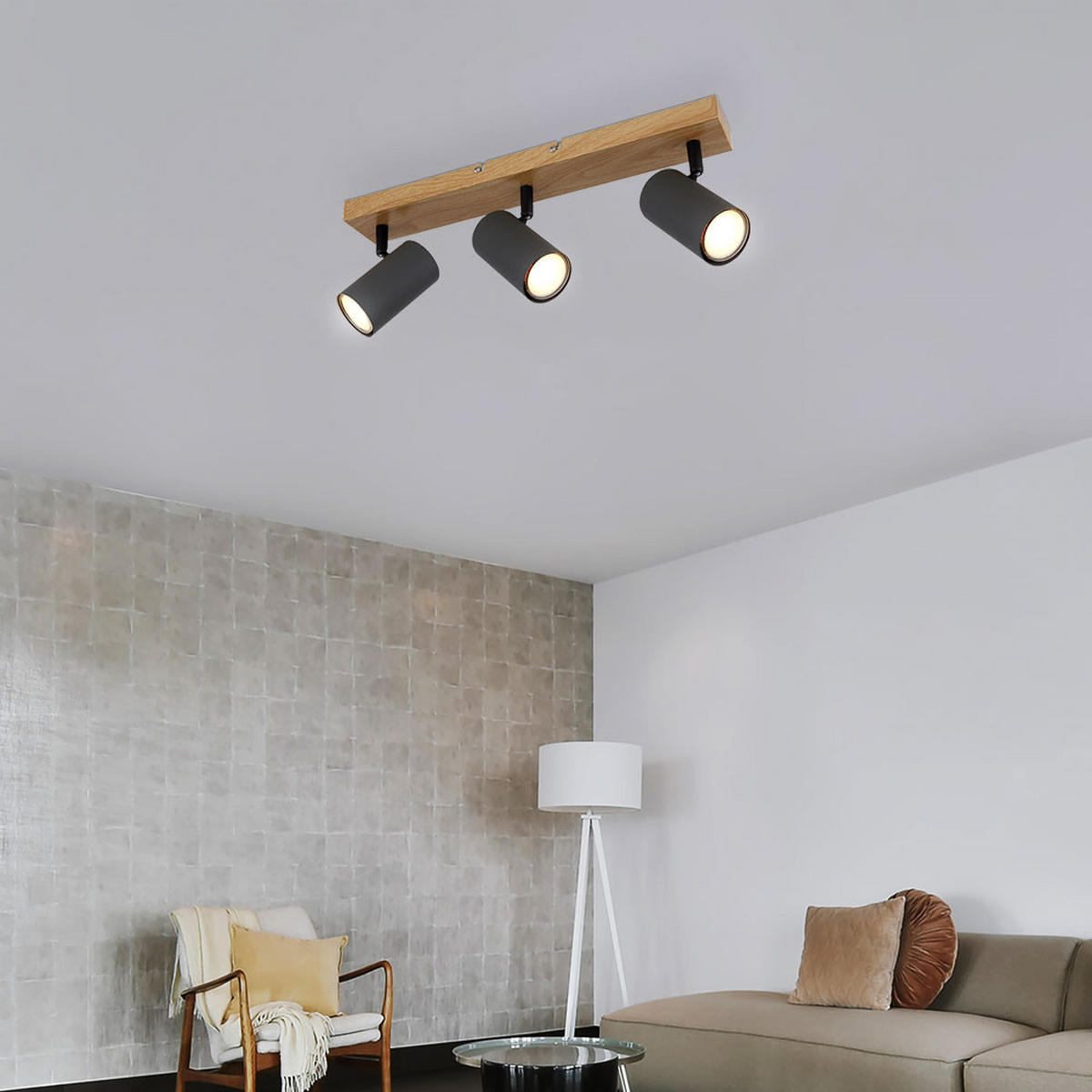 DECKENLEUCHTE Robby Holzoptik Grau - Grau, Metall (41/6/12cm) - Globo Lighting