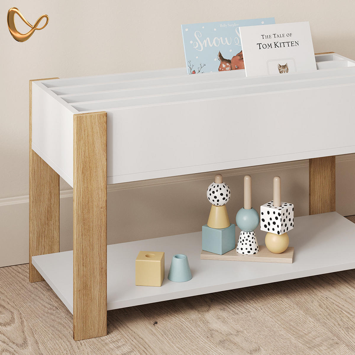 KINDERREGAL Mailo Weiß/Artisan 80 x 46 cm mit Sitzbank - Weiß/Eiche Artisan, Holzwerkstoff (80/46/40cm) - Livinity®
