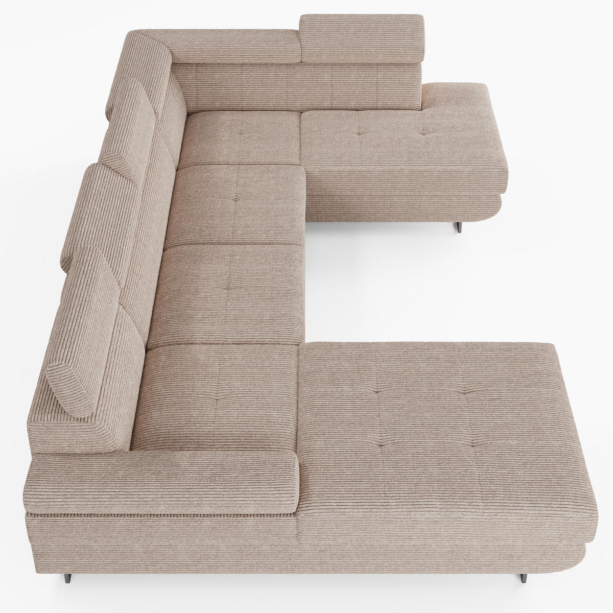 WOHNLANDSCHAFT MARRY Rechts Beige Cord-Stoff mit Schlaffunktion und zwei Bettkästen - Beige, Holz/Metall (190/90/335cm) - Barchello