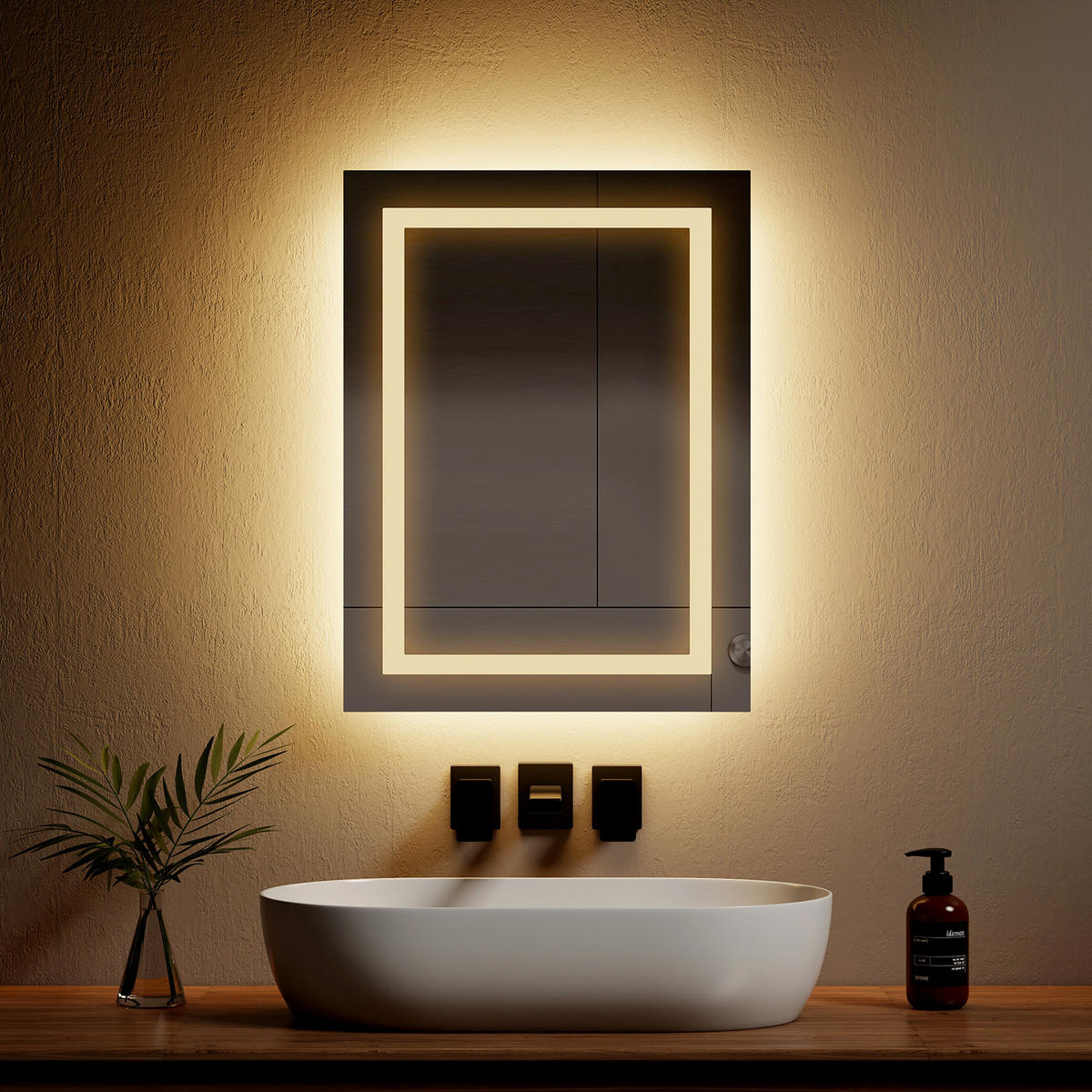 BADSPIEGEL mit Beleuchtung und Anti-Beschlag 60/45 cm - Weiß, Glas (45/4.3/60cm) - EMKE