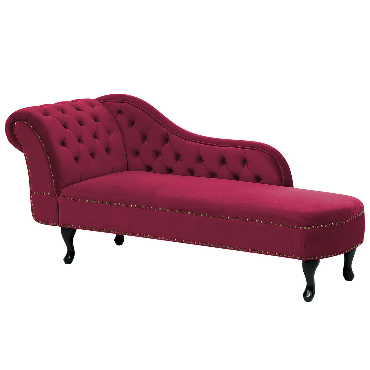 CHAISELONGUE Samtstoff burgunderrot linksseitig Nimes - Rot/Schwarz, Textil (170/79/61cm) - Beliani