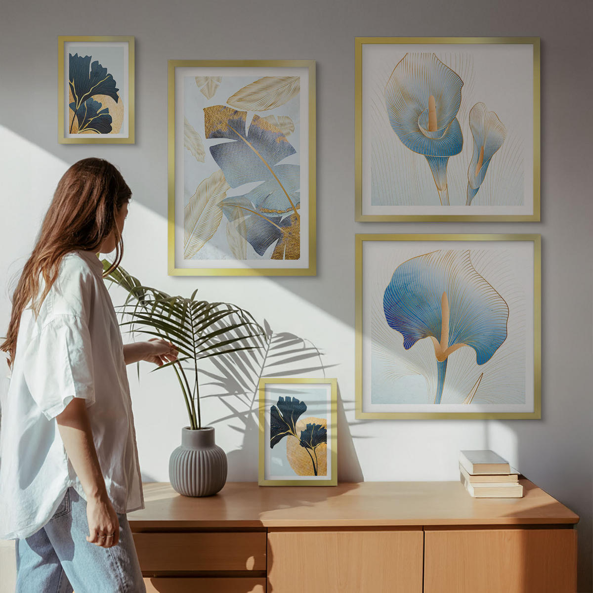 WANDBILDER 5er Set - 50x50 cm & 20x30 cm & 40x60 cm Goldrahmen - Zitronenweinporträt Kahlo - Goldfarben, Kunststoff (40/60cm) - ArtPrintCave