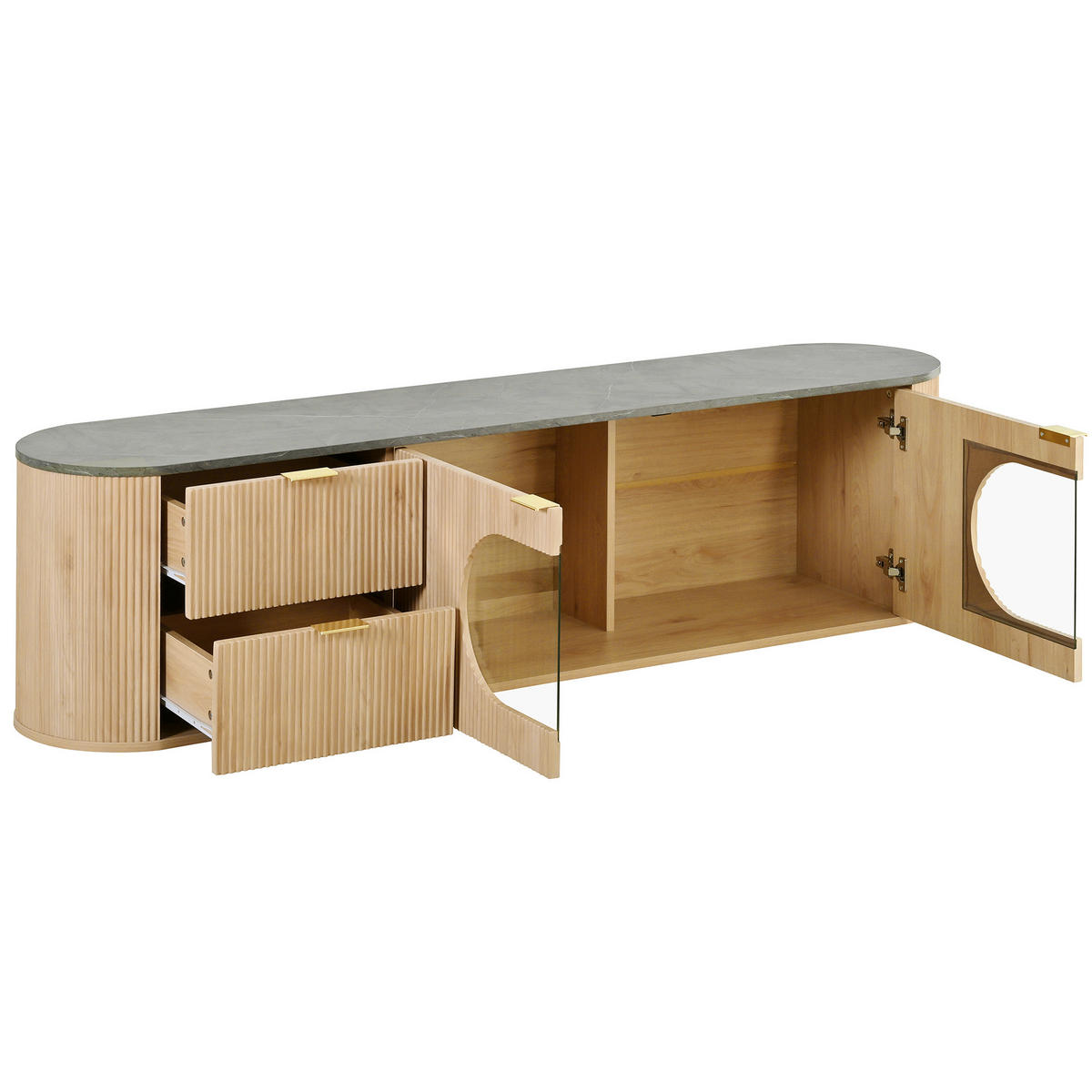 TV STOLEK vzhled dřeva a sklo moderní 172 cm design - přírodní, kompozitní dřevo (172/45.5/38cm) - Urban Meuble