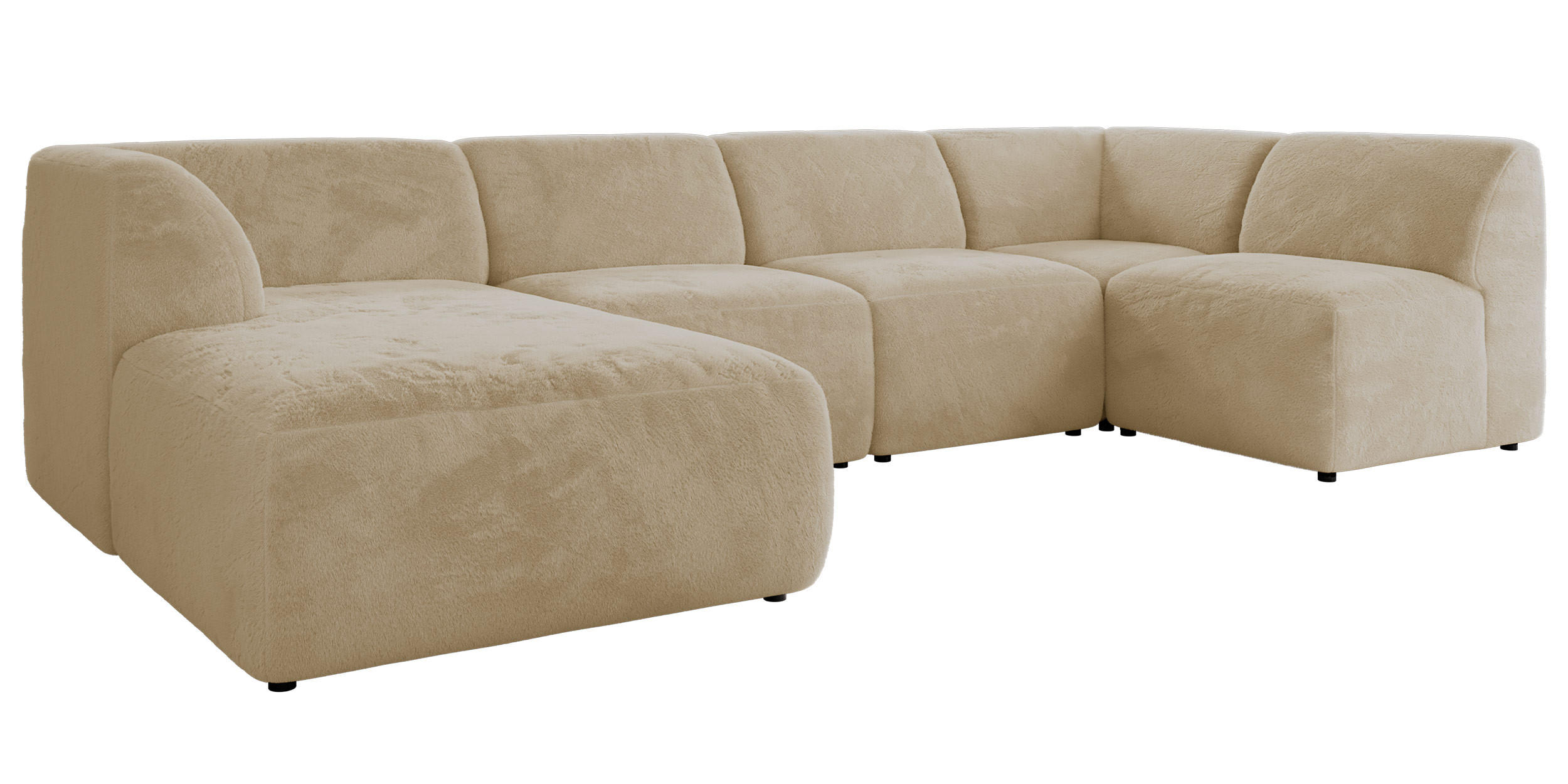 WOHNLANDSCHAFT MODARO U 5M - Creme Plüsch - Links - Creme/Schwarz, Textil (180/78/345cm) - MKS