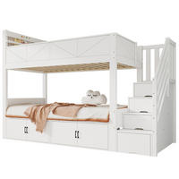 ETAGENBETT 90/200 cm in Weiß mit Stauraumtreppe, Schrankfächern, Ablage und Paneel-Design aus Massivholz und MDF - Weiß, Holzwerkstoff (90/200cm) - STILVORA