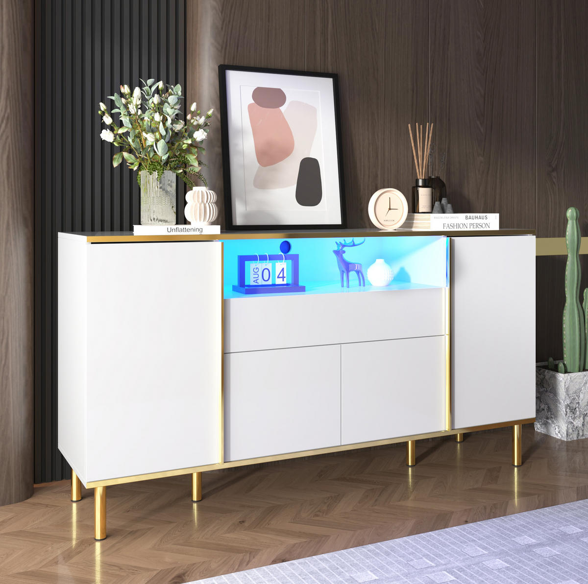 SIDEBOARD 150/40/80 cm Weiß aus MDF und Spanplatte mit LED-Beleuchtung - Weiß, Holzwerkstoff (40/80/150cm) - OKMYHOME