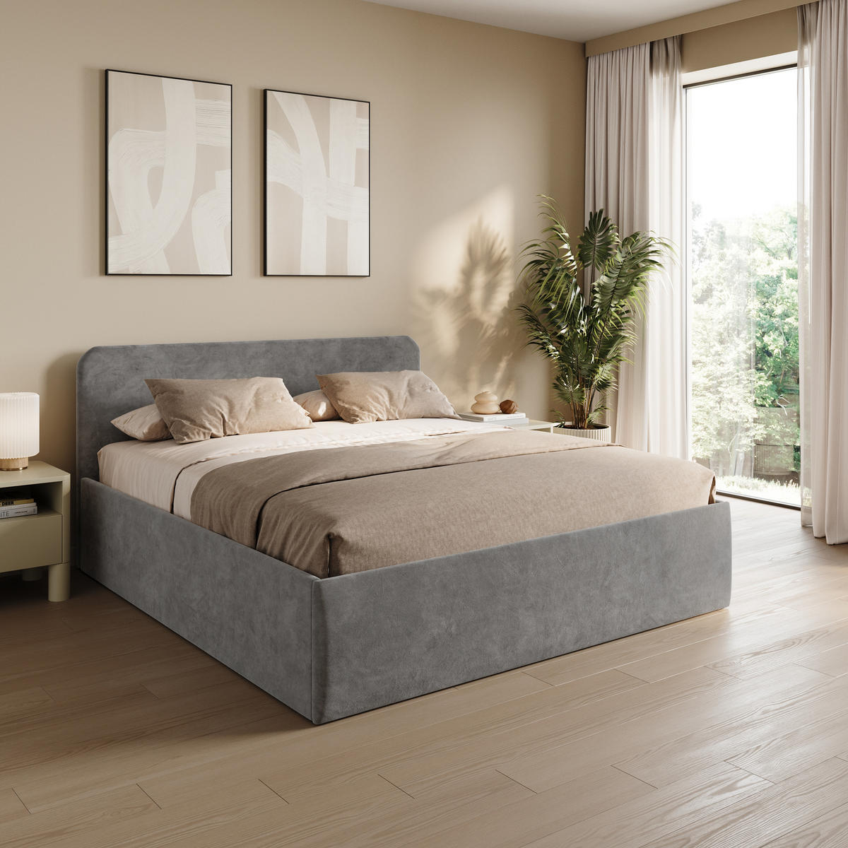 POLSTERBETT 200x200 cm Microvelours in Grau - Grau, Textil (200/200cm) - Home Collective