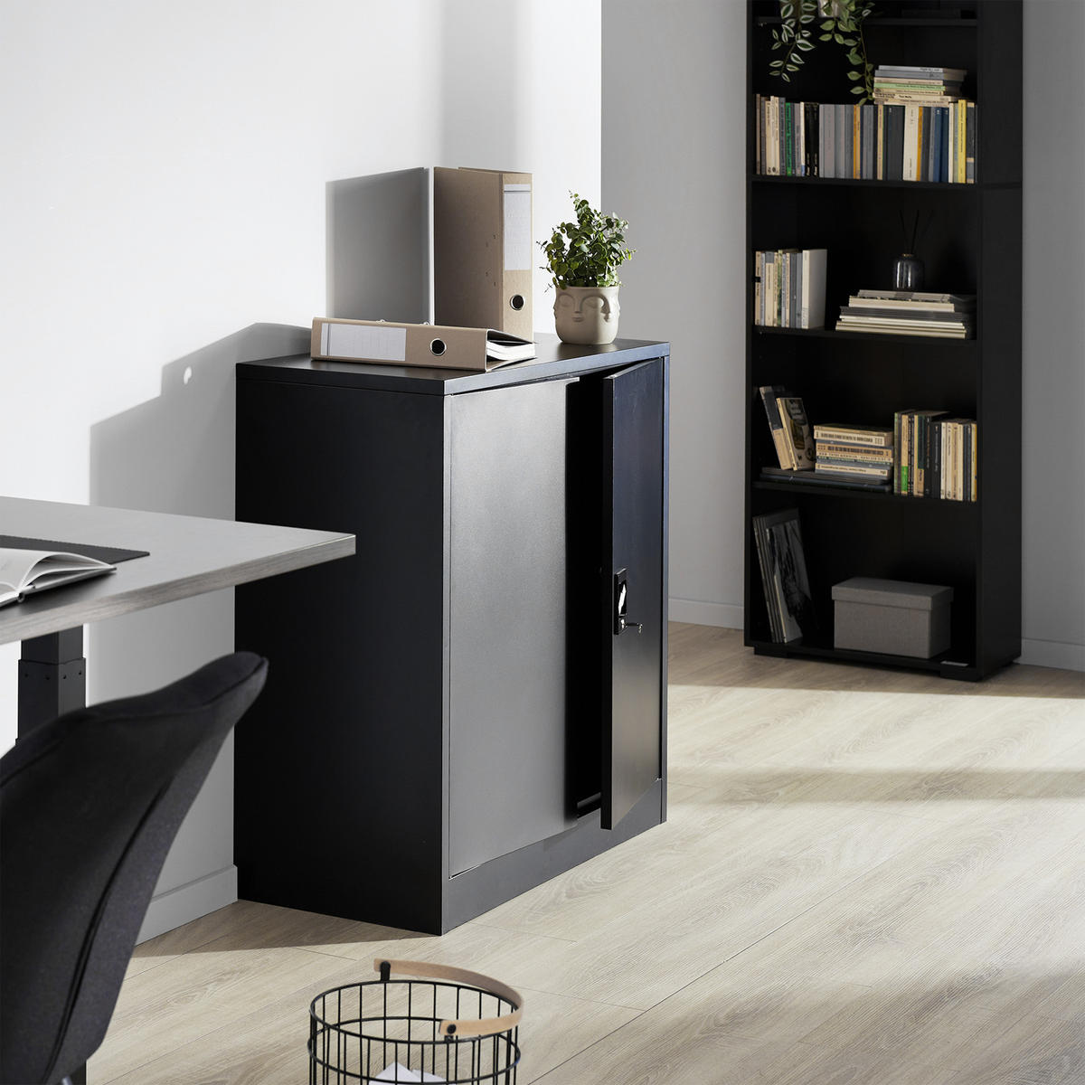 AKTENSCHRANK ,90 x 40 x 90 cm,schwarz - Schwarz, Metall (40/90/90cm) - tectake