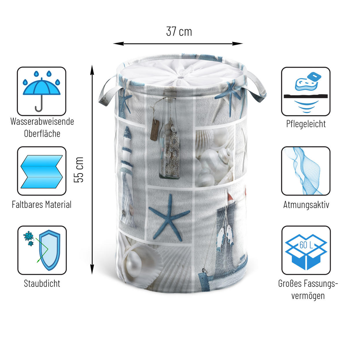 WÄSCHEKORB Meeresbrise - Beige, Textil (37/55/55cm) - Sanilo