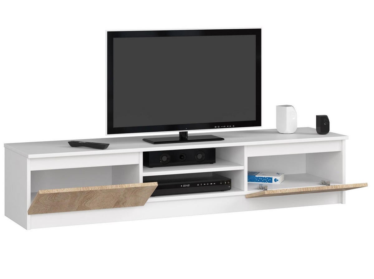 TV-LOWBOARD 160, 33x160x40 cm, Weiß-Sonoma - Weiß/Sonoma Eiche, Holz (40/33/160cm) - Milordbikes