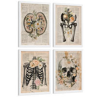 POSTER Set aus 4 Anatomie Drucke und Wandbilder mit Nieren Becken Knochen Hüfte Rippen Wirbelsäule Schädel Antiker Buch Stil Größe Weißer Rahmen A3 - Weiß, Papier (29.7/42/3cm) - Nacnic